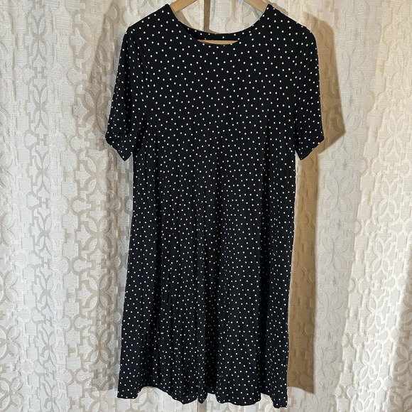 LOFT Dresses & Skirts - LOFT Polka Dot Swing Dress Black Short Sleeve Womens Medium